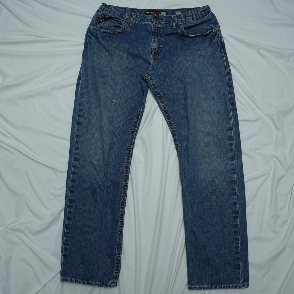 Ariat FR M3 Loose Straight Jeans Mens 38x36 CAT 2 Flame Resistant Blue